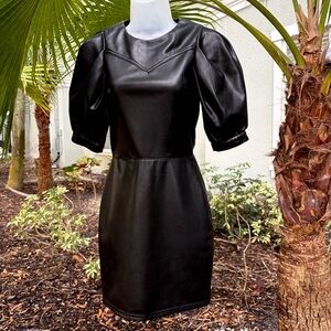 Divided H&M Black Faux Leather Mini Dress Size XXS Puffy Short Sleeve Lined Y2K